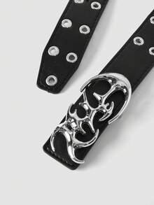 MortiRose 新款Y2K镂空PU皮朋克风男士腰带 - 礼品或个人配饰，适合夏季、秋季、万圣节、秋冬季节，适合青少年、年轻男士，休闲、户外、运动、度假、毕业典礼、生日、日常佩戴 - 黑色 - 查看 7