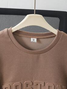 Kaos Remaja Laki-Laki Lengan Pendek Kerah Bulat dengan Cetakan Slogan 3D, Gaya Jalanan Kasual, Nyaman dan Modis, Cocok untuk Sehari-hari, Perjalanan, dan Acara Bepergian. - Coklat - View 5