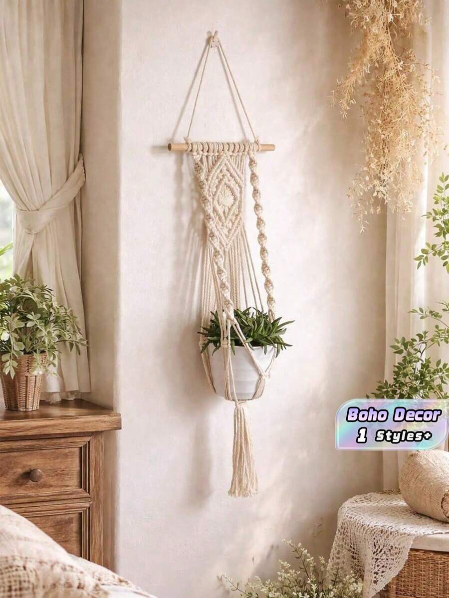 Hanging Flower Pot Rack, Bohemian Style Wall Mounted Flower Pot Basket, Rope Plant Stand, Suitable For Home, Garden, Balcony, Room Decor