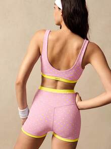 VARSIVA Women's Color Block Polka Dot Print Ultra Short Tank Top And Shorts Sports Set - Pink - View 2