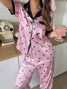SweetSlumber PJS10 女款緞面數位印花睡衣套裝 - 彩色 - 查看 5