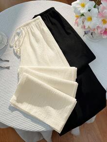 Flirla 經典黑白套裝日常居家法式休閒秋季直筒修身女款長褲小個女生居家沙灘米色 - 彩色 - 查看 5