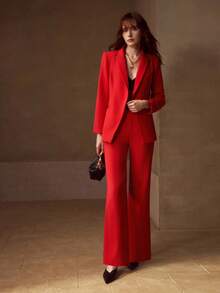 MOTF Classy PRESS CREASE SLANT POCKET SUIT PANTS - Red - View 1