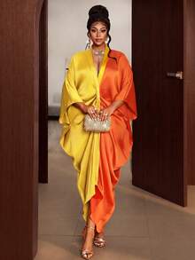 Maweii Plus Size Women's Sexy Spring/Summer Ruched Front Plus Size Sleeve Autumn Dress Fall - Multicolor - View 5