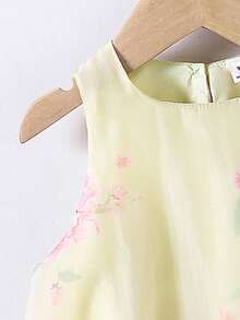 SHEIN Elladie kids 嬰兒印花網紗覆蓋連衣裙 - 黃色 - 查看 4