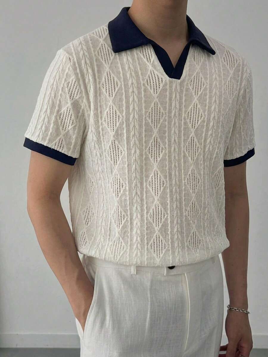 DAZY Men's Colorblock Casual Versatile Daily Travel Knit Short Sleeve Top Summer - Multicolor - View 1