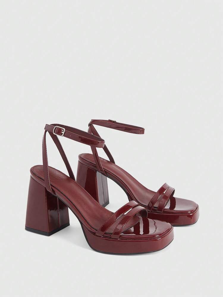 CUCCOO LuxiPop Women's Shoes Are Fashionable And Sexy Burgundy With High-Heeled Sandals, Suitable For Christmas.