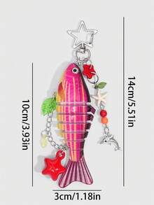 ROMWE Kawaii 1 pieza Llavero de pez tropical de color dopamina hecho a mano, cebo de imitación para primavera y verano, colgante de anzuelo de pez de varios segmentos, estilo de vacaciones/oceánico - Multicolor 5 - Ver 2