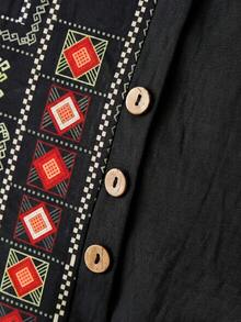 Rusticease Plus Size Vacation Casual Geometric Print Shirt - Black - View 6