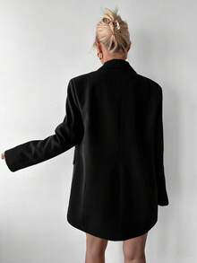 SHEIN 大尺碼純色棕色缺口領雙排扣寬鬆休閒西裝外套 - 黑色 - 查看 2