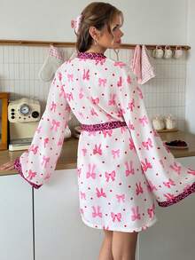 SweetSlumber Sweet Ins Bow Heart & Leopard Print Long Sleeve Women's Nightgown - Multicolor - View 2