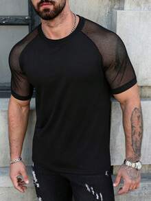 Manfinity AFTRDRK Men's Plus Size Raglan Short Sleeve Solid Color Crew Neck Casual T-Shirt - Black - View 5