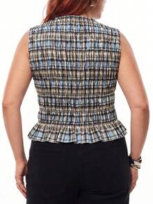 Solavibe Plus Size Women's Plaid Pleated Casual Versatile Everyday Date Night Top Baby Blue Summer - Multicolor - View 2