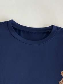 Conjunto de Roupa de Descanso para Menina Pré-Adolescente com Camiseta de Manga Curta, Gola Redonda e Estampa de Urso e Shorts Casuais - Multicolorido - Visão 6