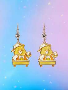 SHEIN X Care Bears A Pair Of New Creative Cartoon Bear Pattern Small Stud Earrings, IP Joint Design, Cute Personalized, Simple And Generous, Can Also Be Used As Accessories, Suitable For Various Parties, Concerts, Festivals, Exquisite Gifts - Light yellow. - View 5