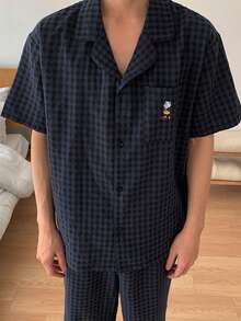 DAZY Conjunto de pijama de camiseta de unicolor para hombres, para el verano - Azul Marino - Ver 6