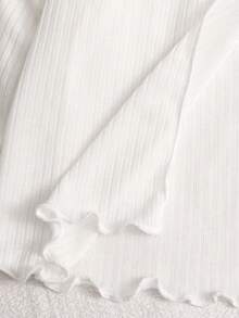 SHEIN 少女款紋理針織面料甜美泡泡袖 3D大小珍珠裝飾肩部優雅短款長袖夾克外套 - 白色 - 查看 6