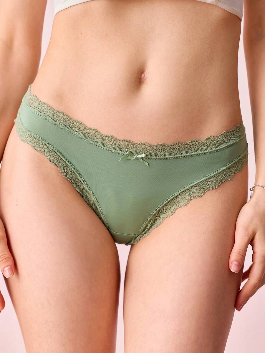Bonmuse 3条装女士浪漫蕾丝边蝴蝶结装饰三角裤 - 彩色 - 查看 1
