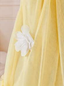 SHEIN Glamorique Kids 女童夏季綠色無袖碎花洋裝，甜美可愛風格，優雅且 - 黃色 - 查看 5