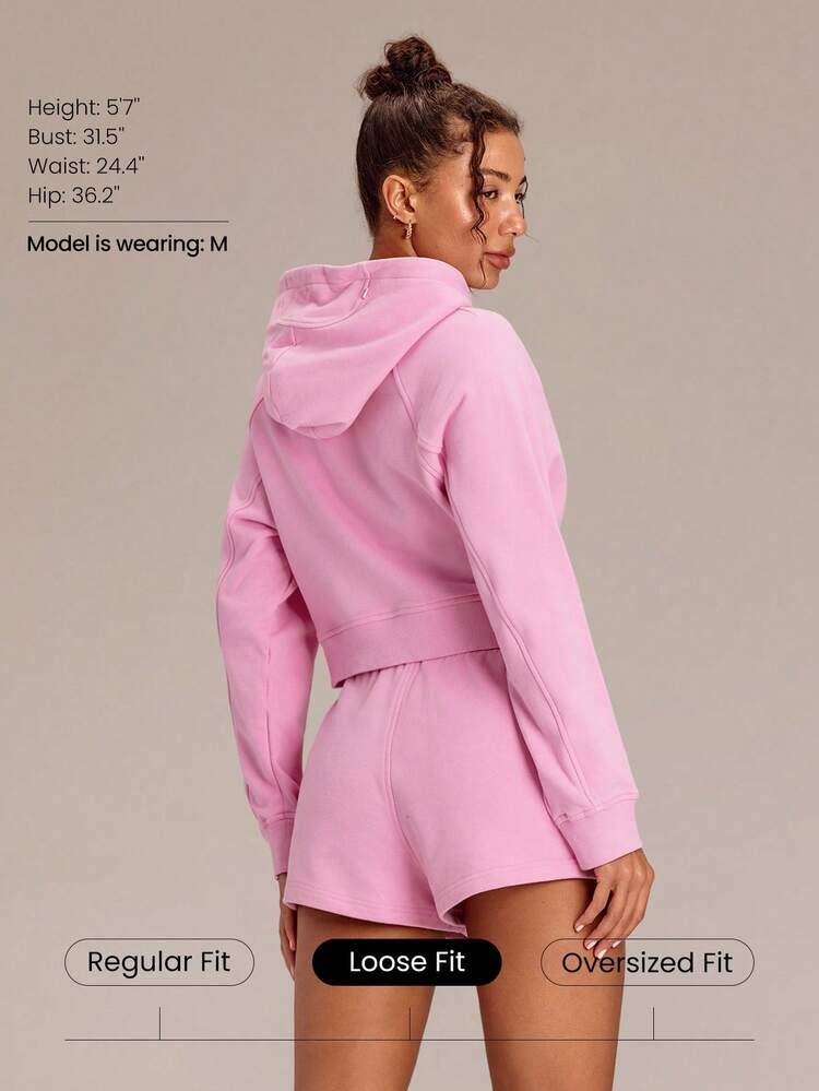 Everyday Terry GlowZip Soft Breathable Sweat-Wicking Loose Fit Cropped Full-Zip Hoodie Sweatshirt Daily Casual Wear