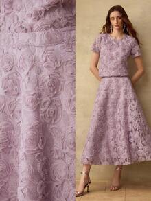 MOTF PREMIUM WOMEN'S ELEGANT FLORAL PATTERN SKIRT PARTY LIGHT BROWN SUMMER - Purple - View 1