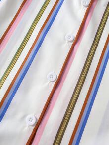 Rusticease Damen Große Größen Gestreiftes Farbblock Lässig Alltag Kurzarm Kleid - Verschiedenfarbig - Übersicht 6