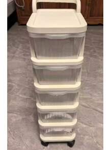 1个米色塑料抽屉储物柜，带轮子，无异味，适合存放零食和玩具 - 彩色 - 查看 9