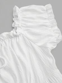 Sweetra Plus Size Women's Sweet Romantic Textured Ruched Double Layer Asymmetrical Ruffle Hem Petal Sleeve Off-Shoulder Dress Elegant Exquisite Date Wedding - White - View 7