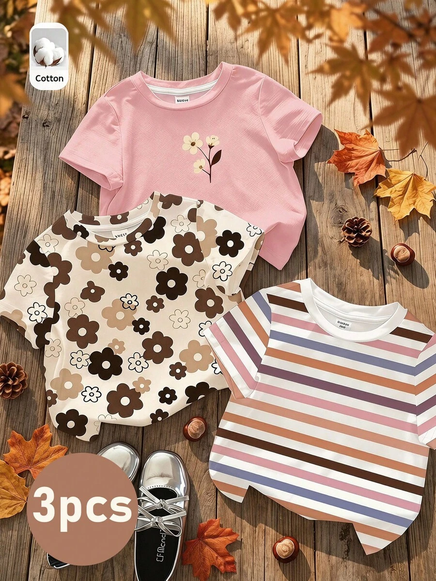 Emery Rose Kids Emery Rose Kids 少女圓領短袖舒適透氣夏季休閒T恤 - 彩色 - 查看 1