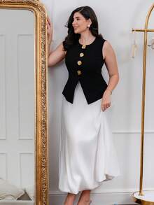The Leen Edit Rok Maxi Satin Model A-Line Putih dengan Hiasan Rumbai di Bagian Bawah untuk Wanita, Cocok untuk Musim Gugur. - Putih - View 4