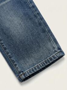 SHEIN Celana Jeans Denim Kasual Serbaguna untuk Bayi Laki-laki dengan Pinggang Elastis dan Saku, Cocok untuk Aktivitas Sehari-hari. - Medium Wash - View 4