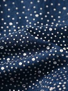 EMERY ROSE EMERY ROSE Faldas-pantalones de mezclilla de moda con diseño de pedrería para mujer talla grande - Azul lavado oscuro - Ver 4