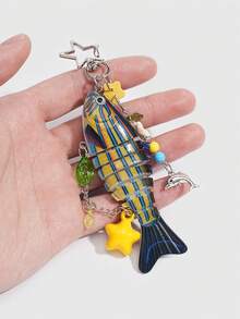 ROMWE Kawaii 1 pieza Llavero de pez tropical hecho a mano con color dopamina, cebo de imitación para primavera y verano, colgante de anzuelo de pez de varios segmentos, estilo festivo/oceánico - Multicolor 6 - Ver 5