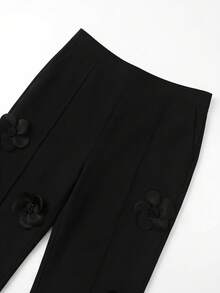 SHEIN Clasi Plus Size Women's Fashion Commuter Versatile Floral Decor Color Block Straight Leg Suit Pants - Black - View 5