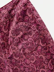 Nöista Printed Denim Wide-Leg Pants. For Everyday Look, Day-To-Night, Summer, Night Out Day Time Going Out, Back-To-School Floral Pink Vintage Streetstyle - Burgundy - View 10