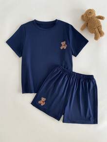 Conjunto de Roupa de Descanso para Menina Pré-Adolescente com Camiseta de Manga Curta, Gola Redonda e Estampa de Urso e Shorts Casuais - Multicolorido - Visão 4