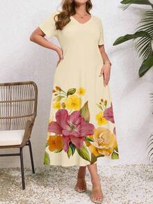 SHEIN VCAY 休闲简约碎花大码连衣裙，适合夏季穿着 - 彩色 - 查看 5