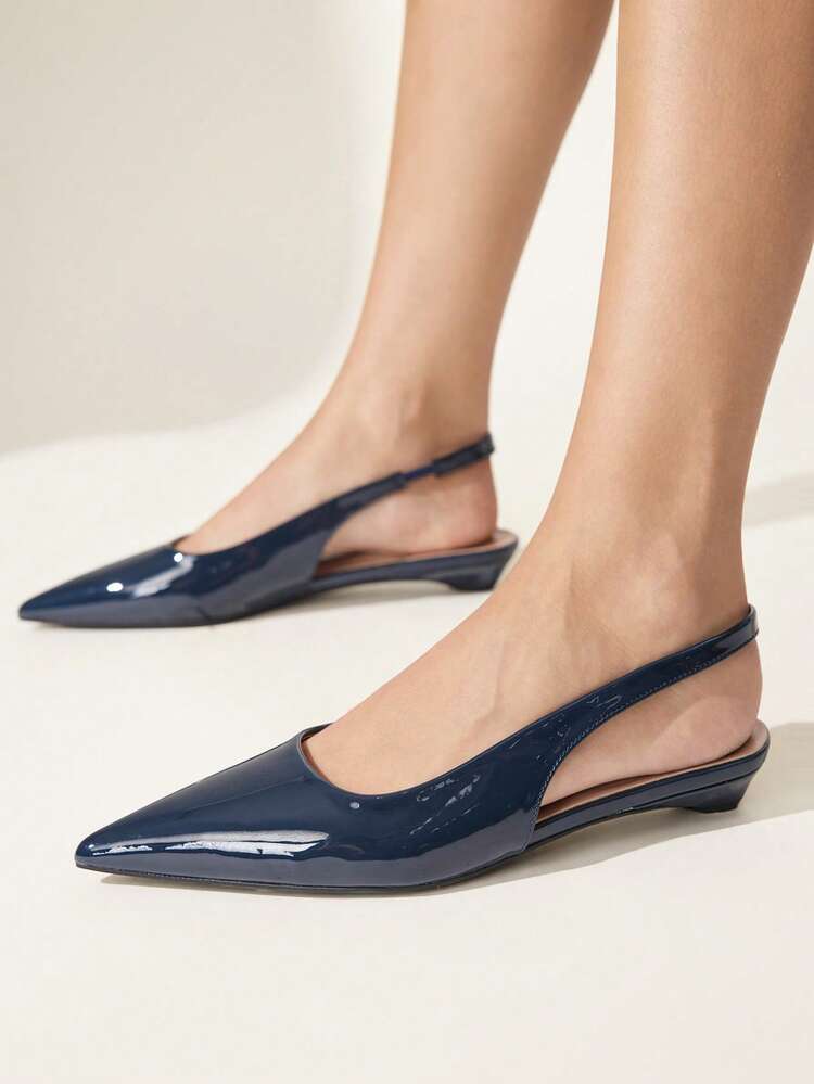 CUCCOO CHICEST Women's Shoes Spring And Summer New Square Buckle Low-Heeled Flats, Versatile And Comfortable, Dark Blue Spring And Summer Leather One-Pedal Flats