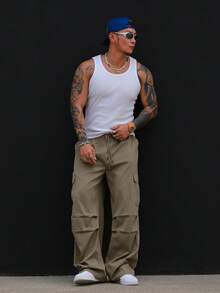 DAZY Long Cargo Pants With Pocket And Drawstring Design, Parachute Style For Men - Army Green - View 7