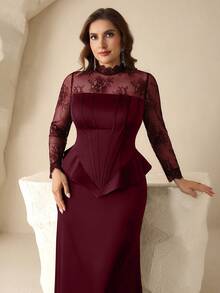 Coutiva Plus Size Formal Evening Gown (Heavily Embellished) - Burgundy - View 7