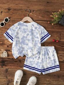 HELLO KITTY AND FRIENDS | SHEIN 少女圓領字母卡通印花短袖T恤與短褲休閒日常套裝 - 白色 - 查看 2