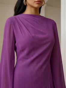 ZEYLAH Fitted Asymmetric Oversized Sleeve Long Dress, Spring - Purple - View 2