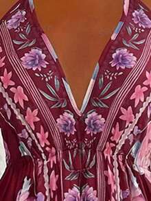 Flirla Bohemian Style Printed Beach Slip Dress - Burgundy - View 5