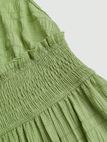 Sweetra Robe de vacances décontractée pour femmes grandes tailles, couleur unie, dos nu, col licou - Vert menthe - Voir 3