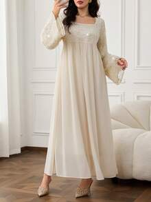 Yasmyna Women's 3D Floral Applique Arabian Dress - Apricot - View 5