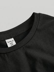 SHEIN Girlism Tween Girl Black Summer Basic Casual School Fitted Crew Neck Short Sleeve T-Shirt With Side Ruching & Hair Scrunchie,Stylish Girly Style Holiday Tops - Black - View 4