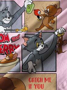 TOM & JERRY X SHEIN 少女卡通印花圓領短袖休閒T恤 - 白色 - 查看 6
