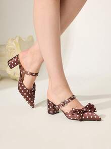 CUCCOO CHICEST Giày sandal cao gót mũi nhọn kiểu Pháp, phần trên thấp, mũi kín, dành cho nữ, kiểu dáng kitten và có nơ, gót mỏng, khóa cài. - Cà phê nâu - Xem 7