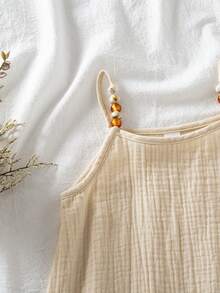 Elladie kids Young Girl Boho Beads Decor Ruffle Hem Casual Holiday Camisole Cotton Dress - Khaki - View 5