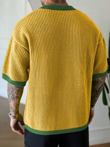 Manfinity Homme Atasan Rajut Pria Ukuran Besar Motif Patchwork Blok Warna Digital untuk Olahraga, Jalan-jalan, Musim Panas, Aktivitas Jalanan, Kembali ke Sekolah, Wisuda - Kuning - View 2